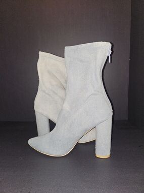 Women's Light Blue Fabric High Heel Ankle Boots